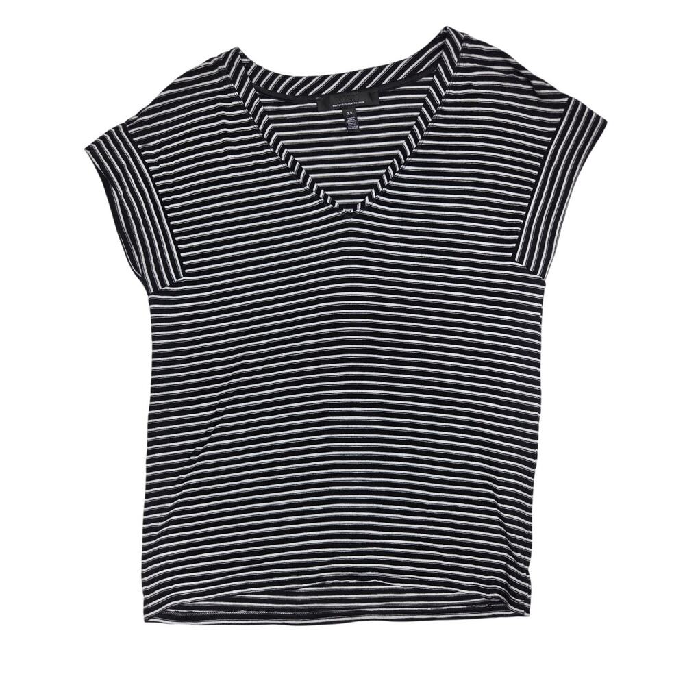 White House Black Market Black White Striped V-Neck Tee Women XS